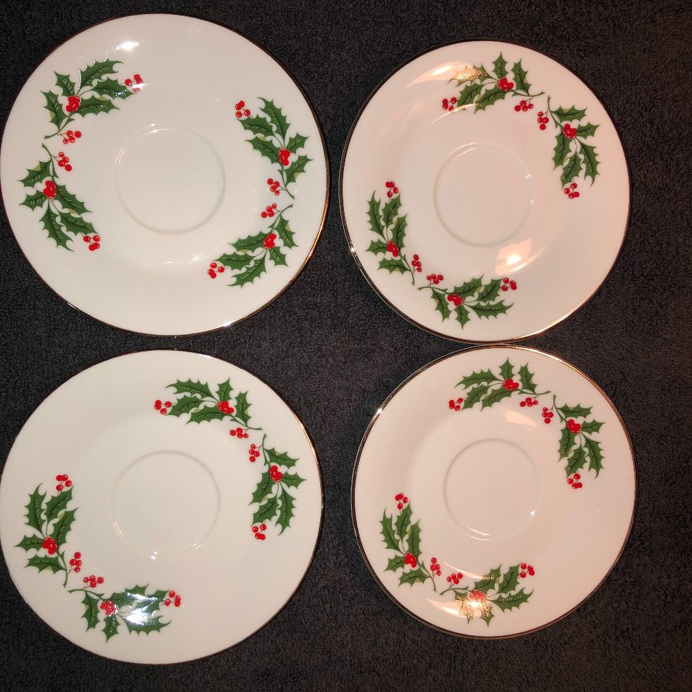 Christmas theme Holly Jolly saucer set of 4 Fine CHINA